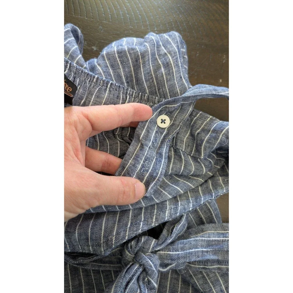 Quince 100% European Linen Square Neck Jumpsuit M Blue Stripe Wide Leg Relaxed